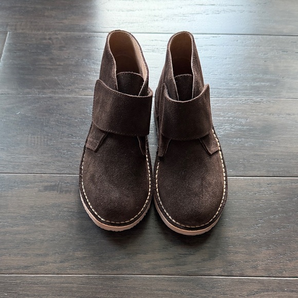 Kids Brown Suede Pull-On Ankle Boots with Velcro